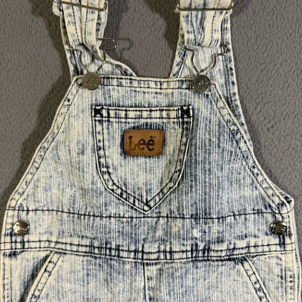 Vintage 80s Lee Bib Jeans Overalls Unisex Baby‎ Toddler 18 Months Acid Wash